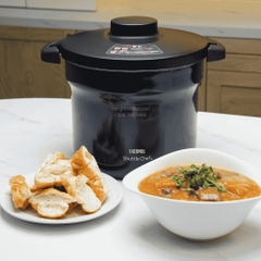 Góc phía trước của bình giữ nhiệt Thermos KBJ-4502 NVY cùng nắp và hai tay cầm