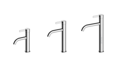 Thiết kế chrome của dòng GF với ba chiều cao. Mẫu trong bài là phiên bản thân cao; các bản thấp hơn không nằm trong bộ vòi.