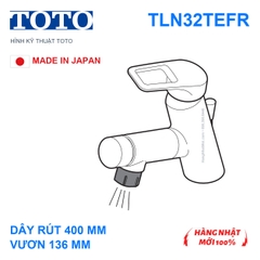 TOTO TLN32TEFR sản xuất tại Nhật, vòi dây rút 400 mm, tầm vươn 136 mm