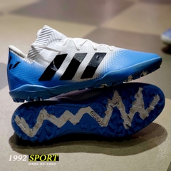 Giày Bóng Đá Adidas Nemeziz 18.3 MESSI Trắng Gót Xanh Biển Vạch Đen TF