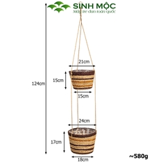 Chậu trồng cây hai tầng, giỏ hoa treo tường, giỏ cói decor, chậu cây trang trí Sinh Mộc - M1014