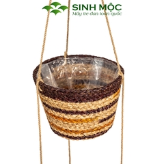 Chậu trồng cây hai tầng, giỏ hoa treo tường, giỏ cói decor, chậu cây trang trí Sinh Mộc - M1014