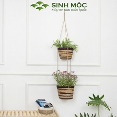 Chậu trồng cây hai tầng, giỏ hoa treo tường, giỏ cói decor, chậu cây trang trí Sinh Mộc - M1014