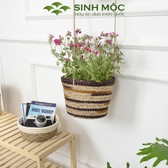 Chậu trồng cây hai tầng, giỏ hoa treo tường, giỏ cói decor, chậu cây trang trí Sinh Mộc - M1014