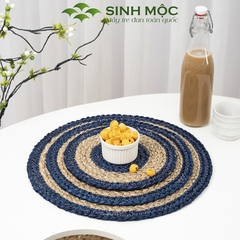 Tấm lót bàn ăn xanh dương, miếng lót cốc, tấm lót ly, decor bàn ăn chất liệu cói Sinh Mộc - M2004