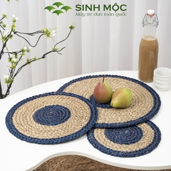 Tấm lót bàn ăn xanh dương, miếng lót cốc, tấm lót ly, decor bàn ăn chất liệu cói Sinh Mộc - M2004