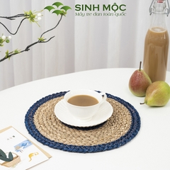 Tấm lót bàn ăn xanh dương, miếng lót cốc, tấm lót ly, decor bàn ăn chất liệu cói Sinh Mộc - M2004