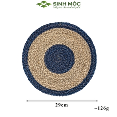 Tấm lót bàn ăn xanh dương, miếng lót cốc, tấm lót ly, decor bàn ăn chất liệu cói Sinh Mộc - M2004