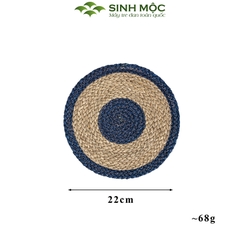 Tấm lót bàn ăn xanh dương, miếng lót cốc, tấm lót ly, decor bàn ăn chất liệu cói Sinh Mộc - M2004