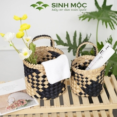 Giỏ bèo caro, giỏ lục bình, giỏ treo tường, decor mây tre đan Sinh Mộc - M1028