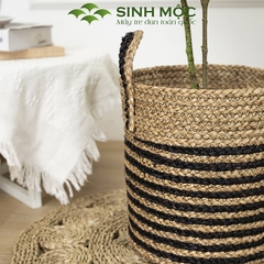 Giỏ cói trồng cây sọc đen, sọt cói đựng đồ, cói decor, trang trí nhà cửa Sinh Mộc - M1029