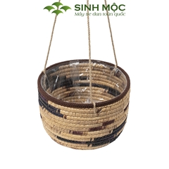 Giỏ lục bình trồng cây lót nilon, chậu trồng cây có quai, giỏ bèo có dây Sinh Mộc - M1009