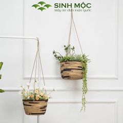 Giỏ lục bình trồng cây lót nilon, chậu trồng cây có quai, giỏ bèo có dây Sinh Mộc - M1009