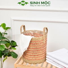 Giỏ cói trồng cây sọc hồng dễ thương, decor chụp ảnh, giỏ cói đựng đồ - M1007