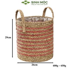 Giỏ cói trồng cây sọc hồng dễ thương, decor chụp ảnh, giỏ cói đựng đồ - M1007
