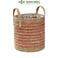 Giỏ cói trồng cây sọc hồng dễ thương, decor chụp ảnh, giỏ cói đựng đồ - M1007