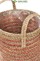 Giỏ cói trồng cây sọc hồng dễ thương, decor chụp ảnh, giỏ cói đựng đồ - M1007