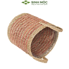 Giỏ cói trồng cây sọc hồng dễ thương, decor chụp ảnh, giỏ cói đựng đồ - M1007
