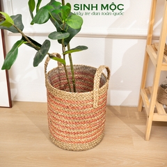Giỏ cói trồng cây sọc hồng dễ thương, decor chụp ảnh, giỏ cói đựng đồ - M1007