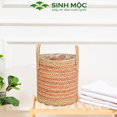 Giỏ cói trồng cây sọc hồng dễ thương, decor chụp ảnh, giỏ cói đựng đồ - M1007