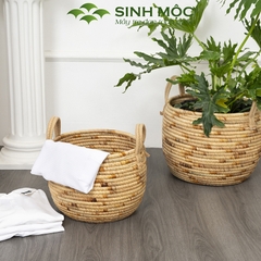 Giỏ lục bình có quai cao cấp, giỏ đa năng, decor lục bình, chậu cây trang trí Sinh Mộc - M1030