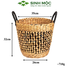 Giỏ lục bình hoa thị, giỏ đựng quần áo, sọt lục bình, giỏ đựng đồ văn phòng Sinh Mộc - M1026