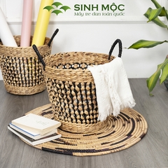 Giỏ lục bình hoa thị, giỏ đựng quần áo, sọt lục bình, giỏ đựng đồ văn phòng Sinh Mộc - M1026