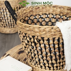 Giỏ lục bình hoa thị, giỏ đựng quần áo, sọt lục bình, giỏ đựng đồ văn phòng Sinh Mộc - M1026