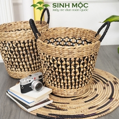 Giỏ lục bình hoa thị, giỏ đựng quần áo, sọt lục bình, giỏ đựng đồ văn phòng Sinh Mộc - M1026