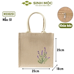 Túi xách đay linen in hoa tím vải thân thiện thời trang nhẹ nhàng tinh tế – M3302