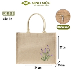 Túi xách đay linen in hoa tím vải thân thiện thời trang nhẹ nhàng tinh tế – M3302
