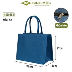 Túi linen chống nước có khóa kéo, túi đựng đồ bền đẹp - M3305 (linen xanh)