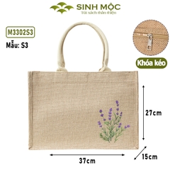 Túi xách đay linen in hoa tím vải thân thiện thời trang nhẹ nhàng tinh tế – M3302