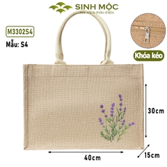 Túi xách đay linen in hoa tím vải thân thiện thời trang nhẹ nhàng tinh tế – M3302