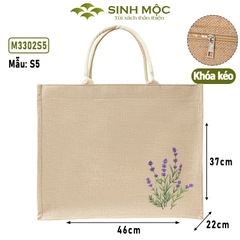 Túi xách đay linen in hoa tím vải thân thiện thời trang nhẹ nhàng tinh tế – M3302