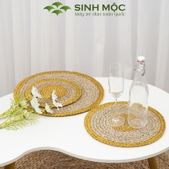 Đĩa cói lót ly màu vàng, lót bàn ăn, lót cốc, Decor chụp ảnh, tấm lót Sinh Mộc - M2002