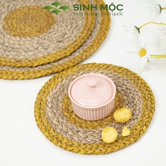 Đĩa cói lót ly màu vàng, lót bàn ăn, lót cốc, Decor chụp ảnh, tấm lót Sinh Mộc - M2002