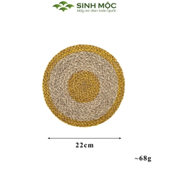 Đĩa cói lót ly màu vàng, lót bàn ăn, lót cốc, Decor chụp ảnh, tấm lót Sinh Mộc - M2002