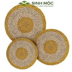 Đĩa cói lót ly màu vàng, lót bàn ăn, lót cốc, Decor chụp ảnh, tấm lót Sinh Mộc - M2002