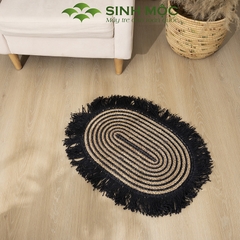 Thảm chùi chân, thảm cói sọc đen, trang trí phòng khách, thảm chụp ảnh, decor phong cách vintage [Sinh Mộc] - M2016