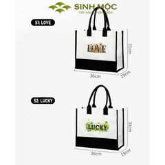 Túi canvas họa tiết chữ LOVE/LUCKY phong cách đơn giản – M3077