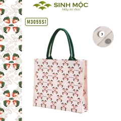 Túi canvas, túi họa tiết quả dâu, túi du lịch, túi tote, túi đi biển, túi vải canvas - M3055