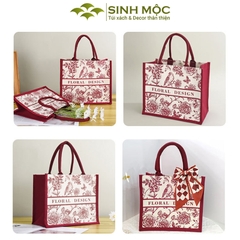 Túi canvas, túi tote, túi canvas cỡ lớn, túi hoa hồng, Sinh Mộc - M3049