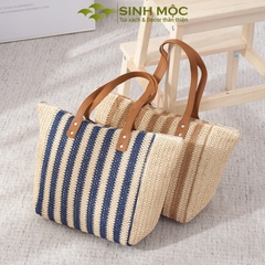 Túi cói đi biển, túi xách kẻ dọc, túi giả cói Sinh Mộc - M3833