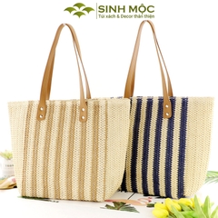 Túi cói đi biển, túi xách kẻ dọc, túi giả cói Sinh Mộc - M3833