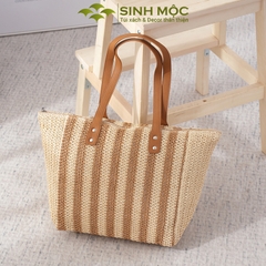 Túi cói đi biển, túi xách kẻ dọc, túi giả cói Sinh Mộc - M3833