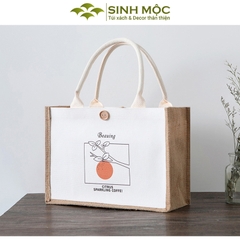 Túi cói vintage, túi chống nước, túi xách đi biển, túi có cúc Sinh Mộc - M3607