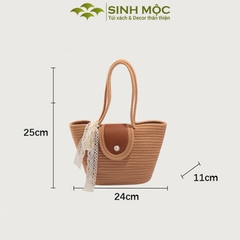 Túi cotton buộc nơ ren, túi xách cotton, giỏ cotton buộc nơ Sinh Mộc - M3829