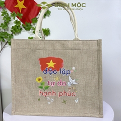 Túi xách vải linen in cờ Việt Nam Độc lập – Tự do – Hạnh phúc - M3304