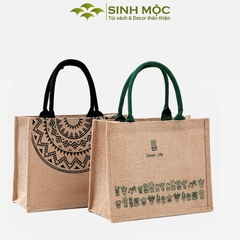 Túi đi biển, túi cói, túi cói vintage, họa tiết trống đồng và xương rồng, Sinh Mộc - M3604